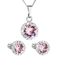Sada šperkov s kryštálmi Swarovski náušnice, retiazka a prívesok ružové okrúhle 39352.3 Light Rose