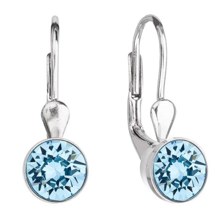 Strieborné visiace náušnice s kryštálmi Swarovski modré okrúhle 31112.3 Aqua