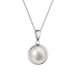 Zlatý 14 karátový náhrdelník biele zlato s bielou riečnou perlou 82P00053