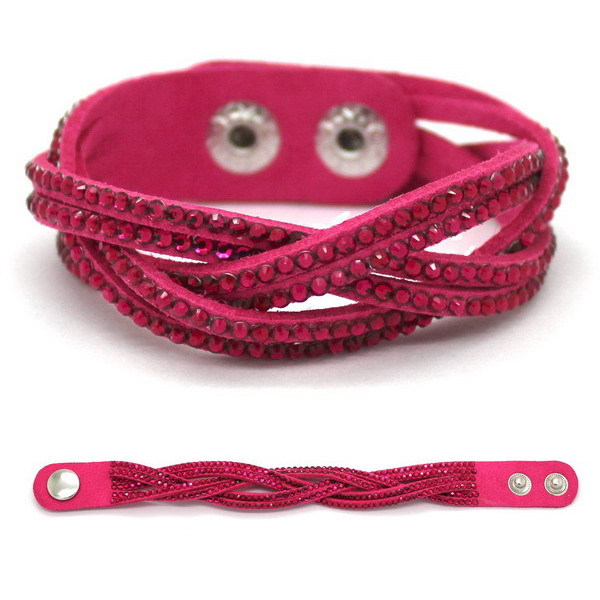 Náramek SLAKE propletený s krystaly růžový