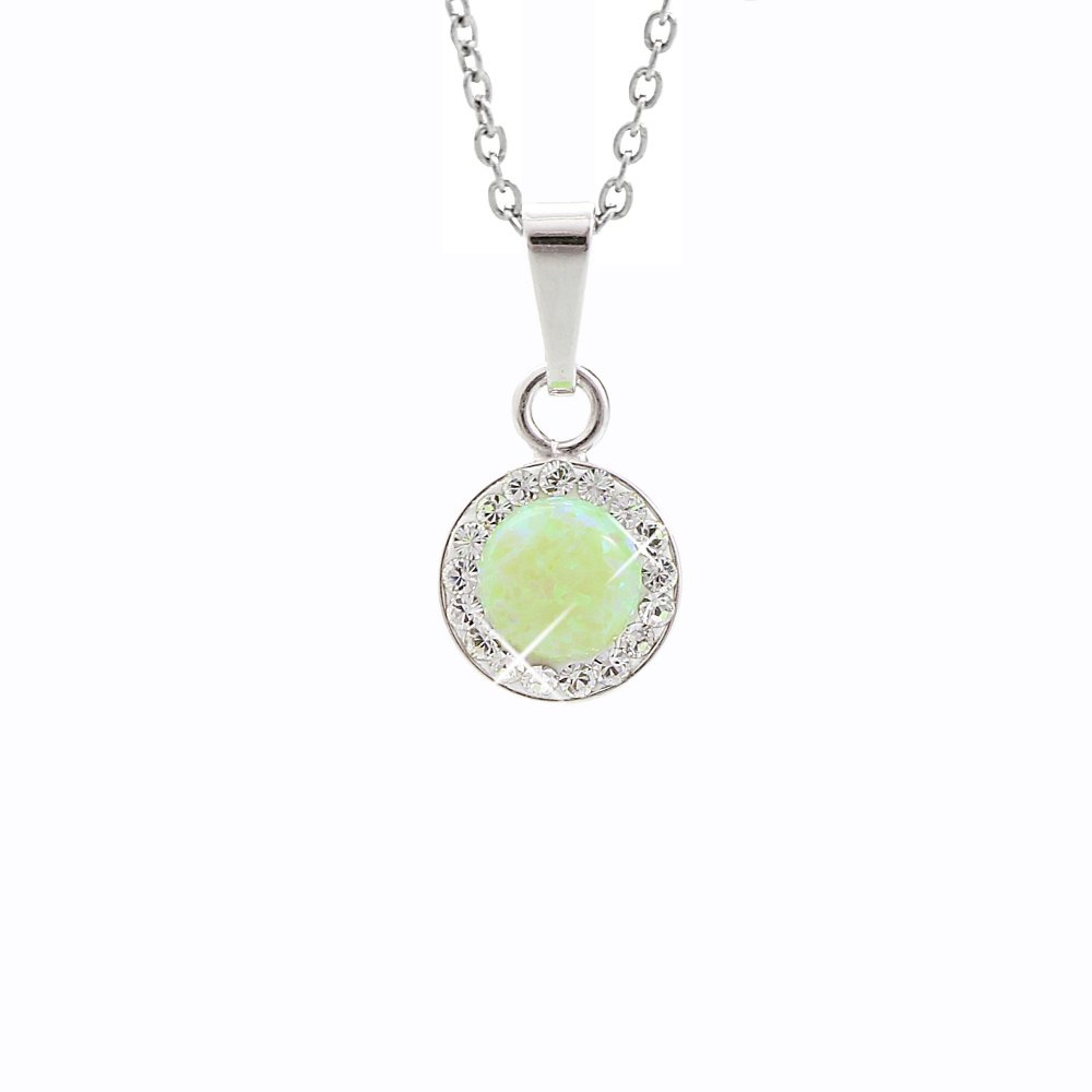 Stříbrný náhrdelník se světle zeleným opálem a krystaly Swarovski Elements kolečko Chrysolite Opal