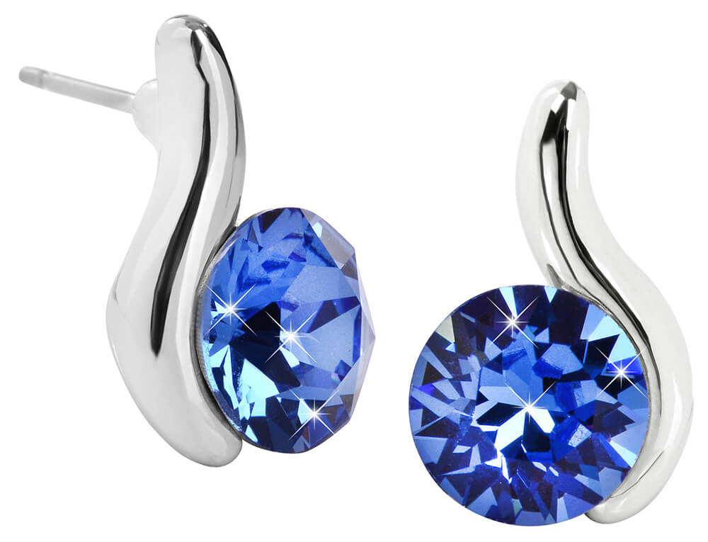 Náušnice se Swarovski Elements tmavě modrá vlnka Sapphire