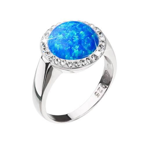 Stříbrný prsten se syntetickým opálem a s křišťály Preciosa modrý 35060.1 Blue s.Opal 54