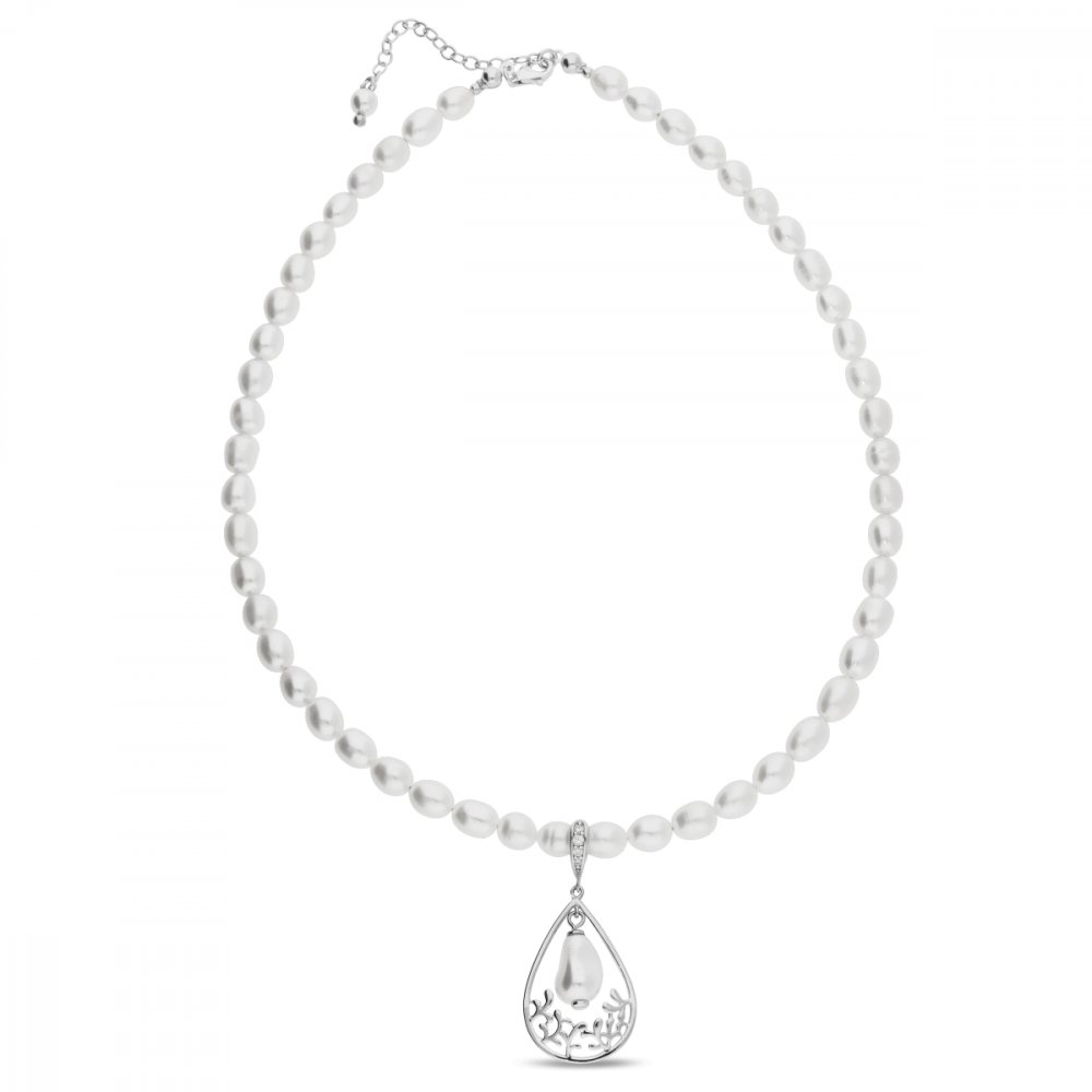 Stříbrný náhrdelník bílý perlový Caresse NF5843W6W White Pearl