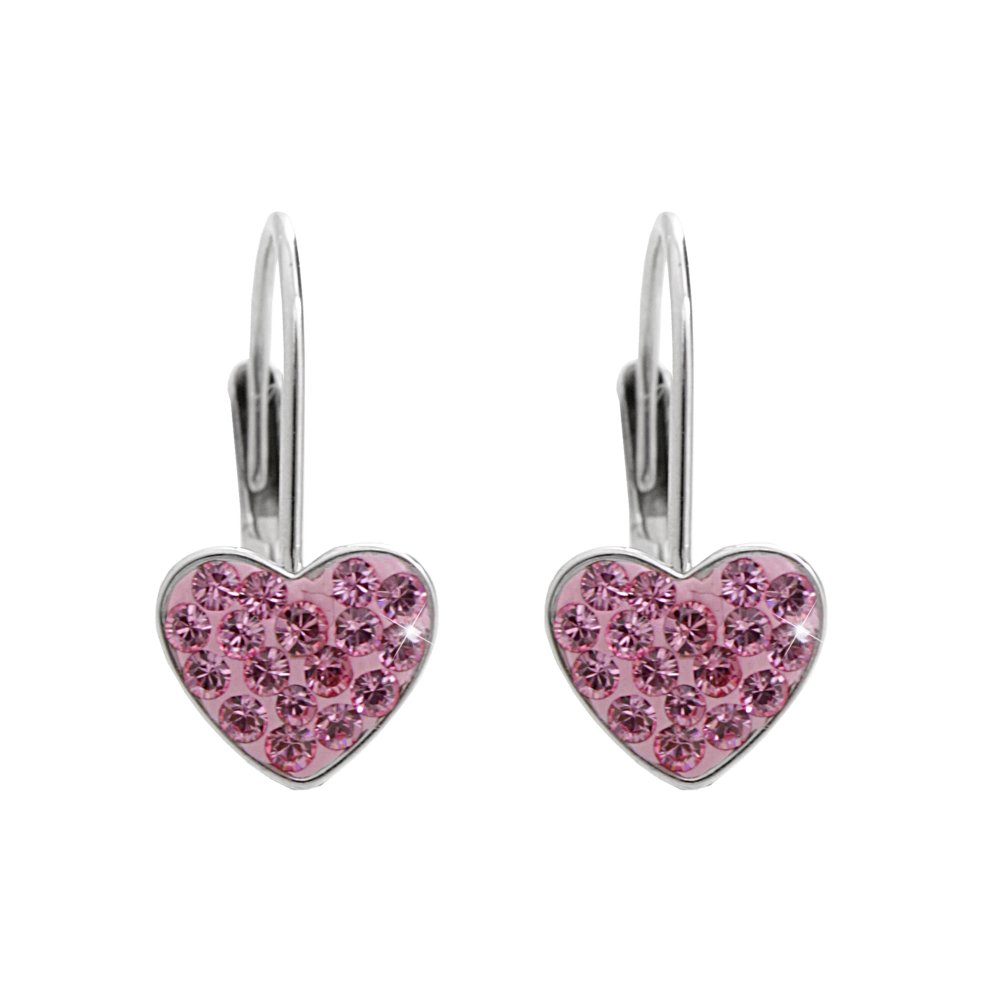 Stříbrné náušnice se Swarovski Elements srdce Rose