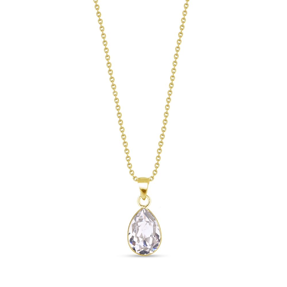 Stříbrný pozlacený náhrdelník se Swarovski Elements čirá kapka Baroque NG432010C Krystal