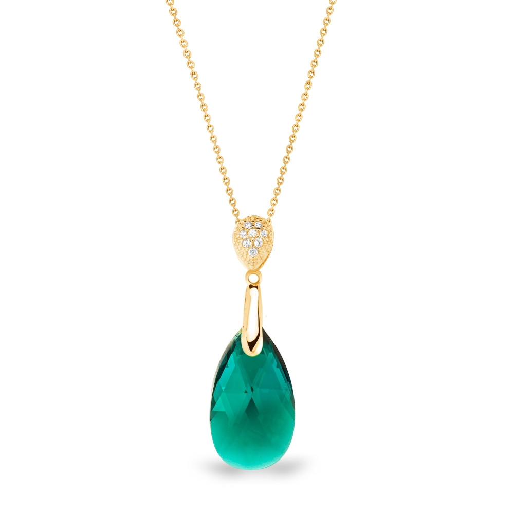 Stříbrný pozlacený náhrdelník se Swarovski Elements zelená kapka Dainty Drop NG610616EM Emerald