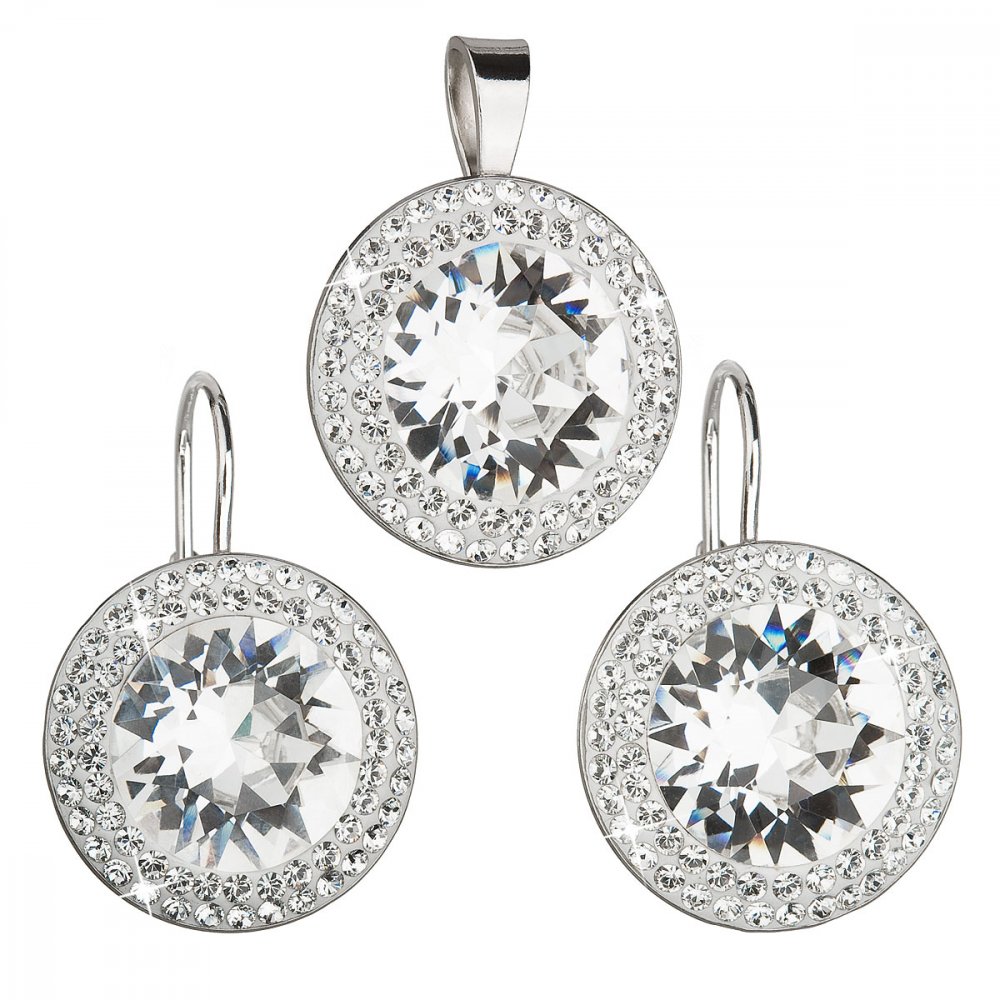 Sada šperků s krystaly Swarovski náušnice a přívěsek bílé kulaté 39108.1 Krystal