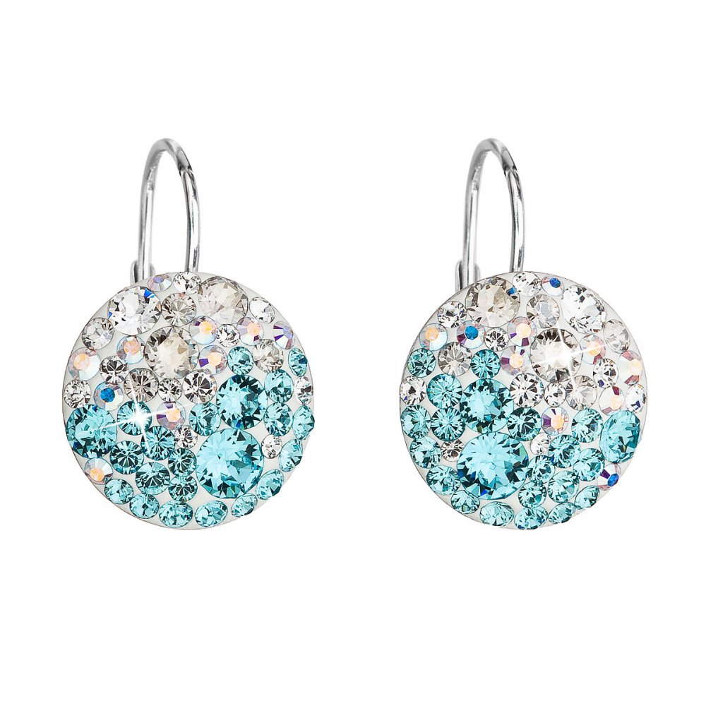 Stříbrné náušnice visací s krystaly Swarovski modré kulaté 31176.3 Light Turquoise