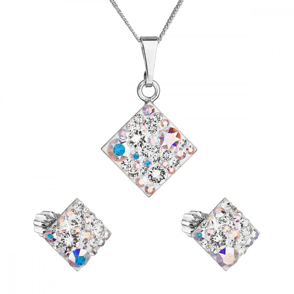 Sada šperků s krystaly Swarovski náušnice, řetízek a přívěsek ab efekt kosočtverec 39126.2 AB