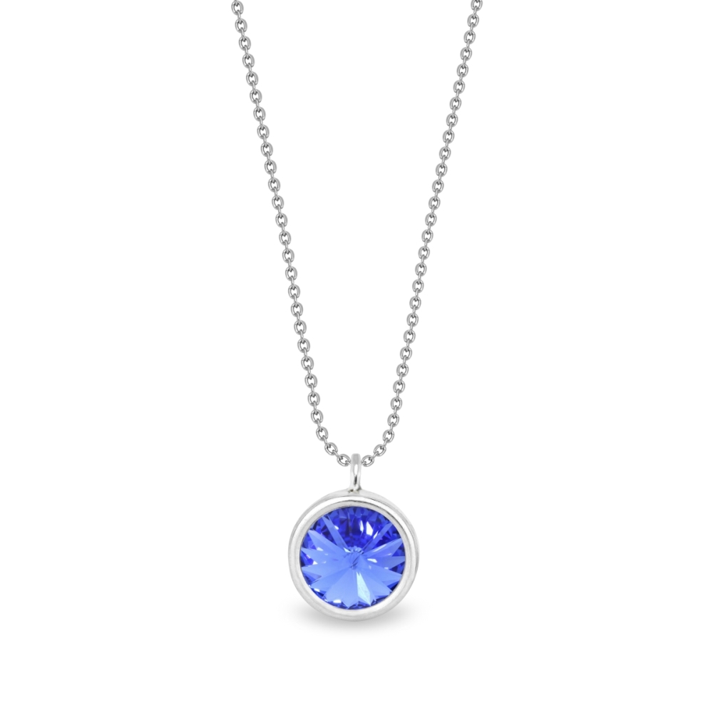 Stříbrný náhrdelník modrý se Swarovski Elements Birthday Stone NB1122SS29SA Sapphire