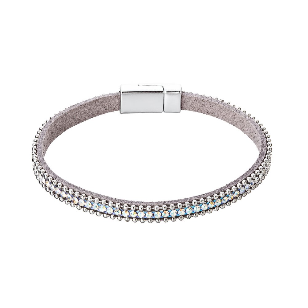 Levně Náramek bílý textilní s krystaly 53007.1 crystal