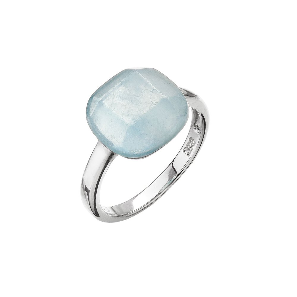 Stříbrný prsten čtverec s pravým akvamarínem 15028.3 52