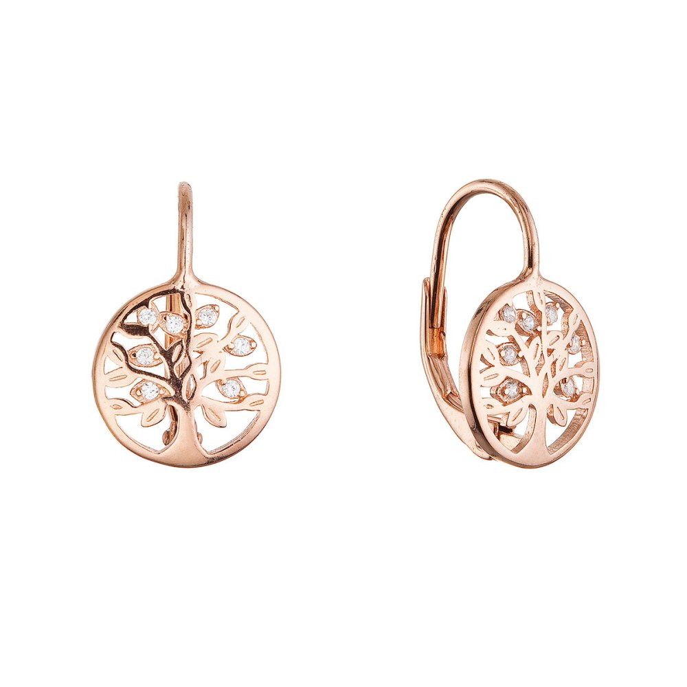Pozlacené stříbrné náušnice strom života se zirkony 11712.1 rose gold