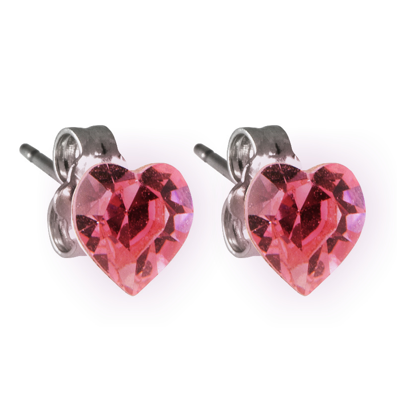 Náušnice se Swarovski Elements srdíčko, růžové, pecky