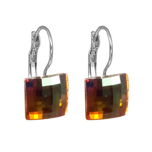 Levně Náušnice se Swarovski Elements diskočtverec Smoked Topaz 10 mm