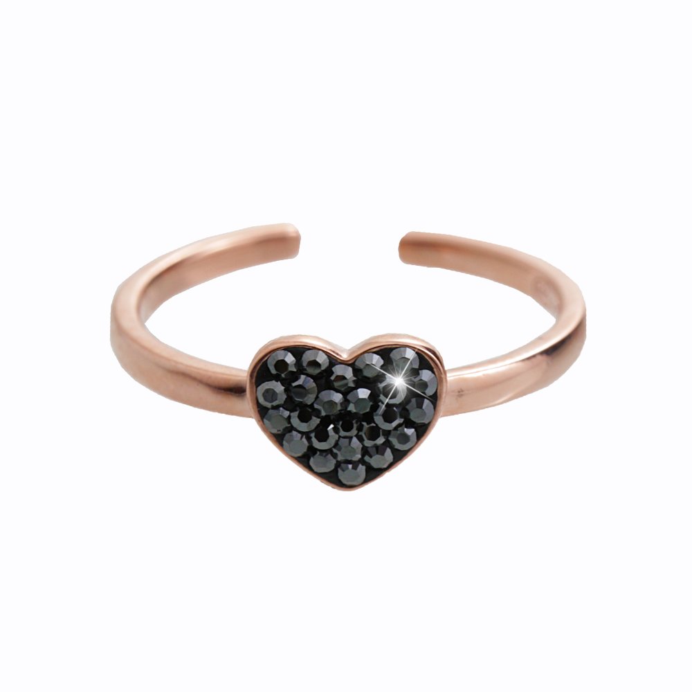 Stříbrný pozlacený prsten tmavě šedé srdíčko se Swarovski Elements Hematite 6mm