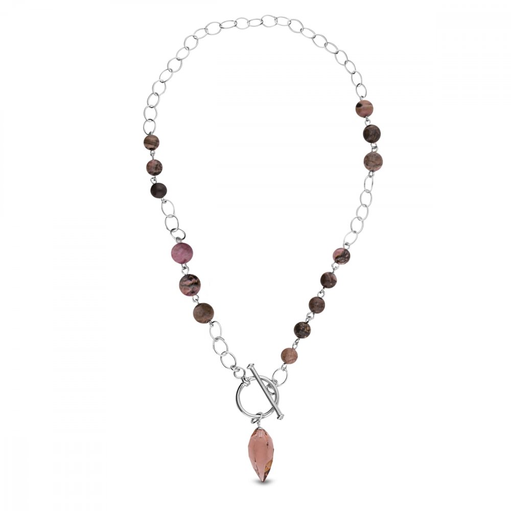 Náhrdelník se Swarovski Elements růžový Rhodonite N6540BLR8RH Blush Rose