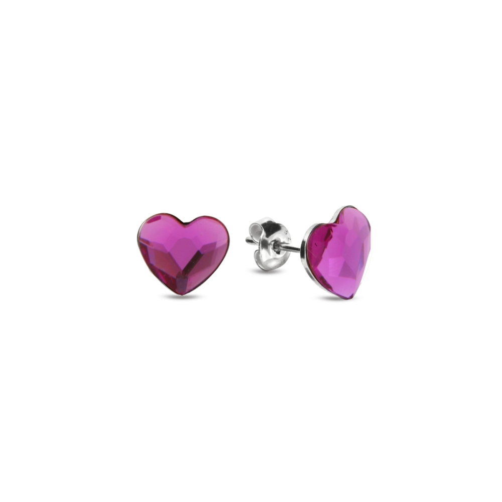 Náušnice růžové se Swarovski Elements Heart K2808F Fuchsia