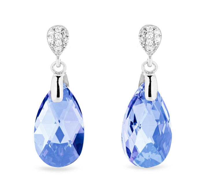 Stříbrné náušnice s krystaly Swarovski Elements modrá kapka Dainty Drop KW610616LS Light Sapphire