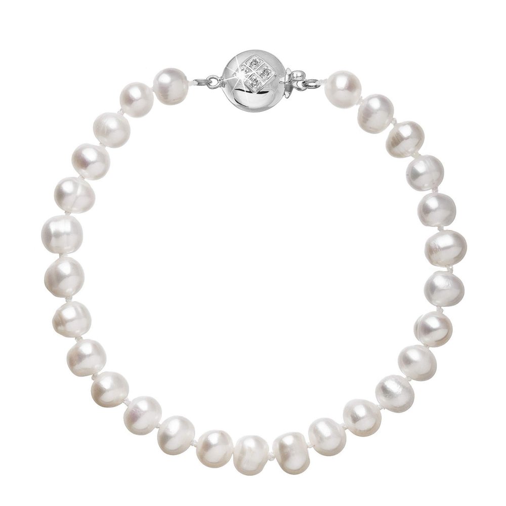 Perlový náramek z říčních perel se zapínáním z bílého 14 karátového zlata 823001.1/9270B bílý,Perlový náramek z říčních perel se zapínáním z bílého 14