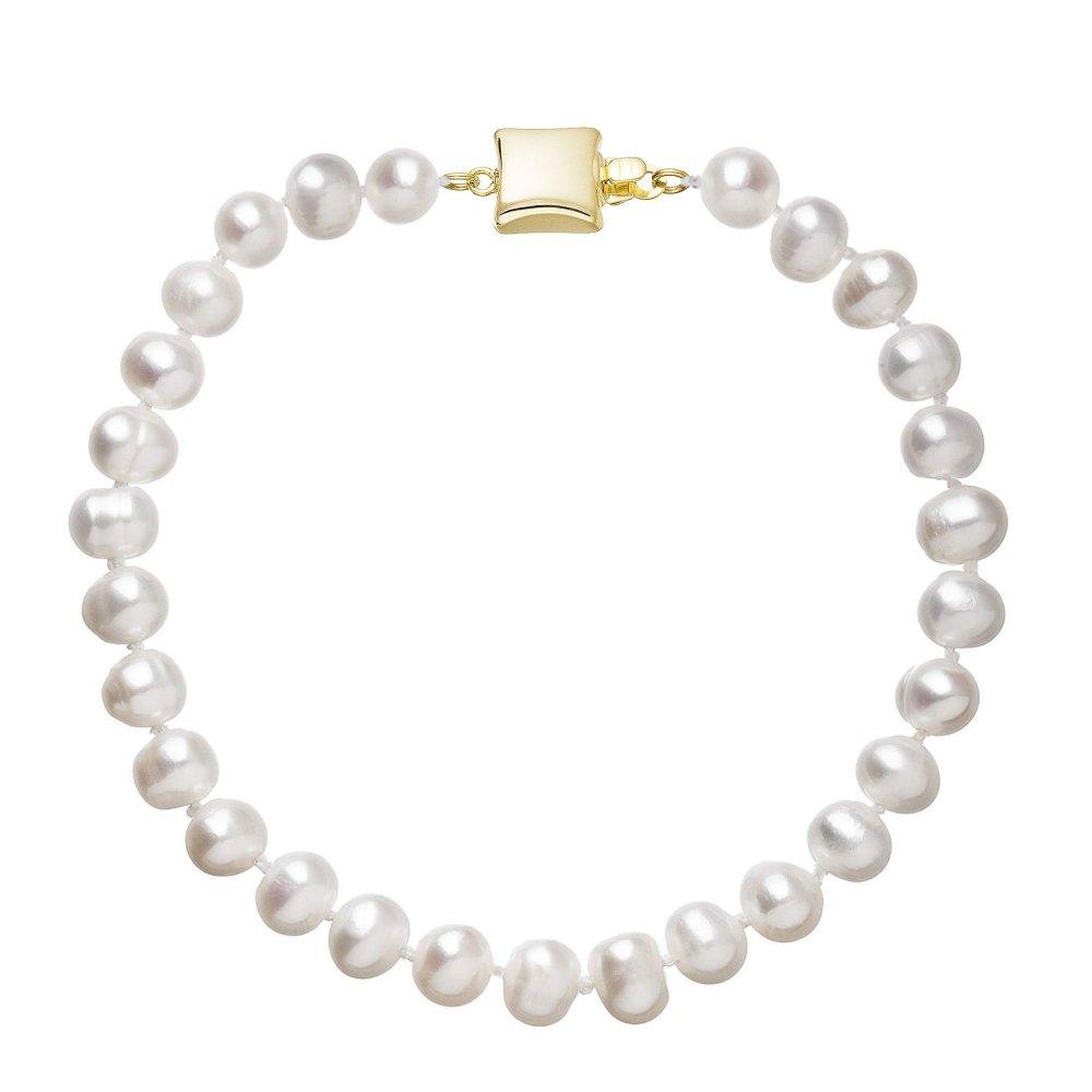 Perlový náramek z říčních perel se zapínáním ze 14 karátového zlata 923001.1/9268A bílý,Perlový náramek z říčních perel se zapínáním ze 14 karátového