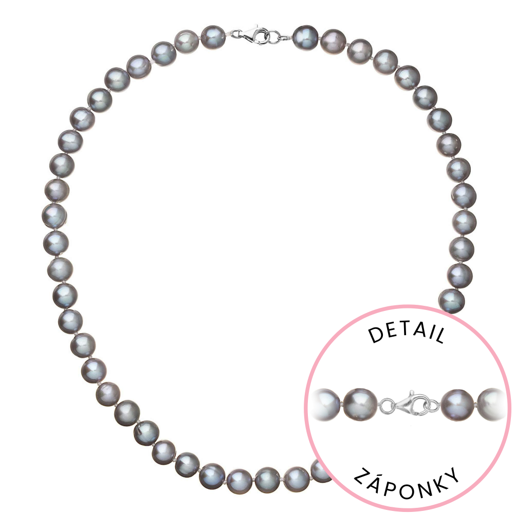 Perlový náhrdelník z říčních perel se zapínáním z bílého 14 karátového zlata 822028.3/9260B grey,Perlový náhrdelník z říčních perel se zapínáním z bíl