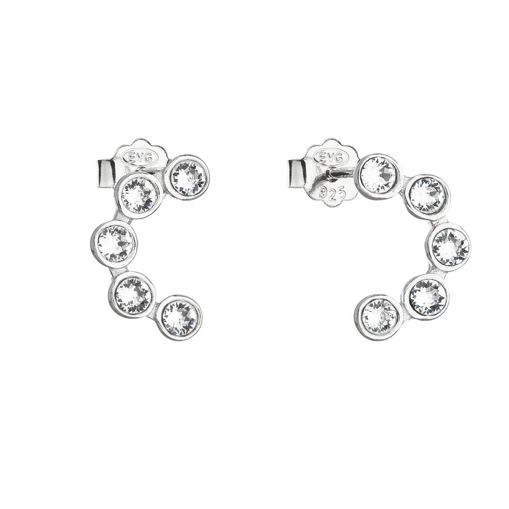 Levně Stříbrné náušnice pecka s krystaly Swarovski bílý půlkruh 31258.1 Krystal