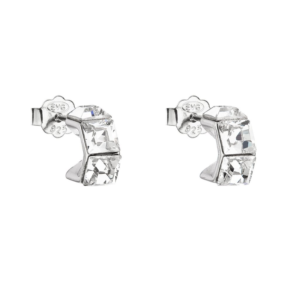 Stříbrné náušnice pecka s krystaly Swarovski bílá kostička 31253.1 Krystal