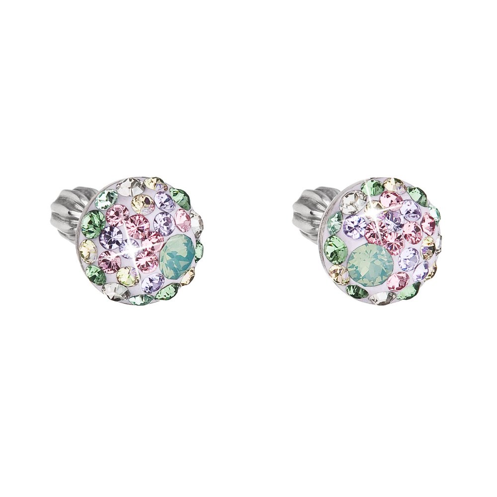 Levně Stříbrné náušnice pecka s krystaly Swarovski mix barev kulaté 31336.3 Sakura