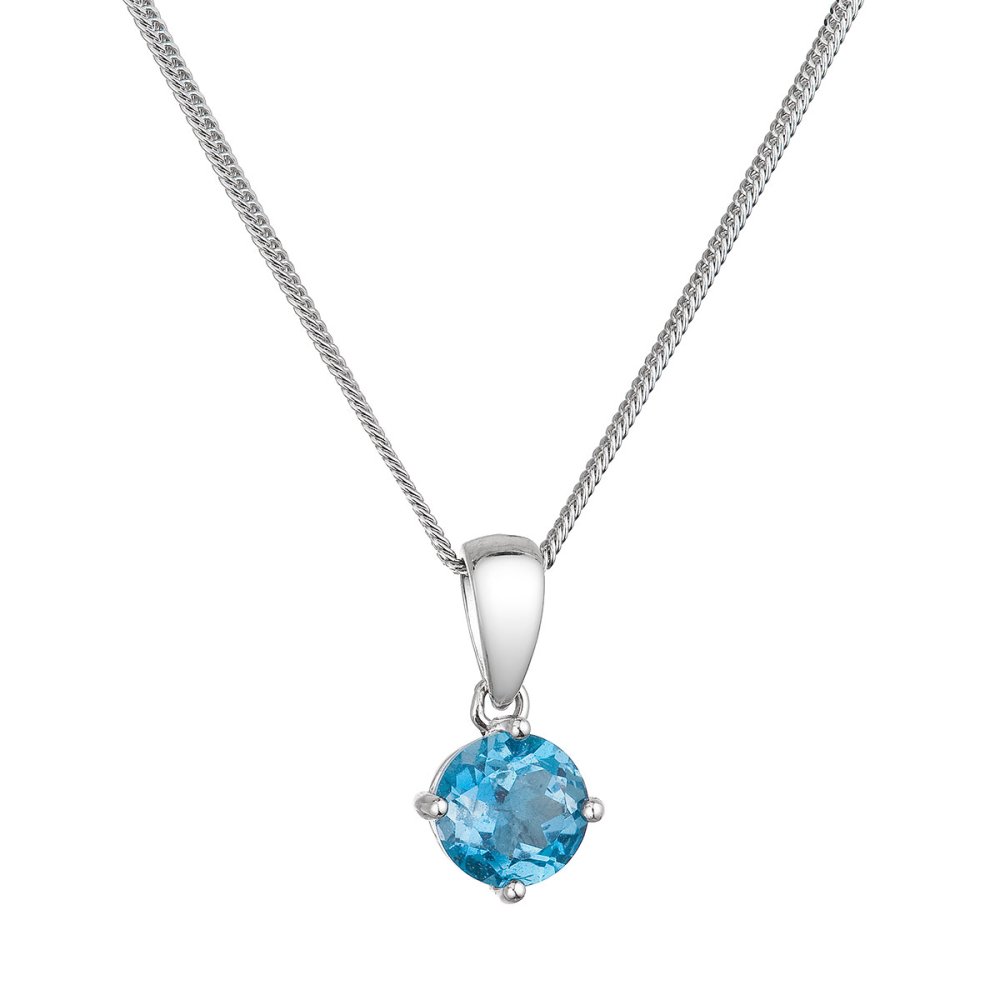 Stříbrný náhrdelník s pravým minerálním kamenem modrý 12079.3 london topaz