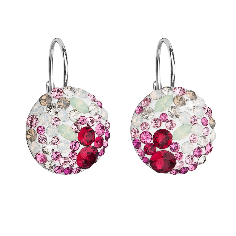 Stříbrné náušnice visací s krystaly Swarovski mix barev kulaté 31176.3 Sweet Love