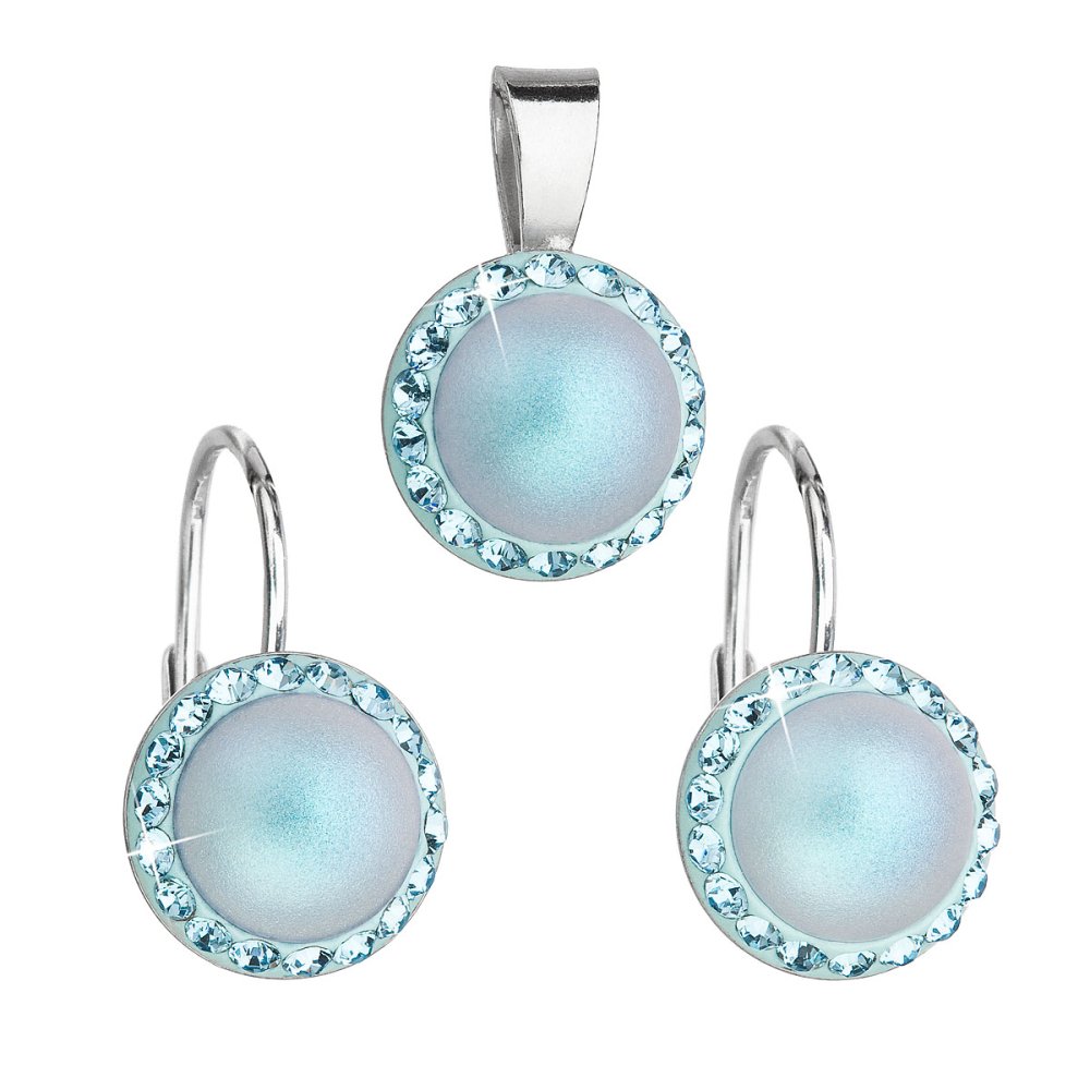 Levně Sada šperků s krystaly Swarovski náušnice a přívěsek se světle modrou matnou perlou kulaté 39091.3 Light blue