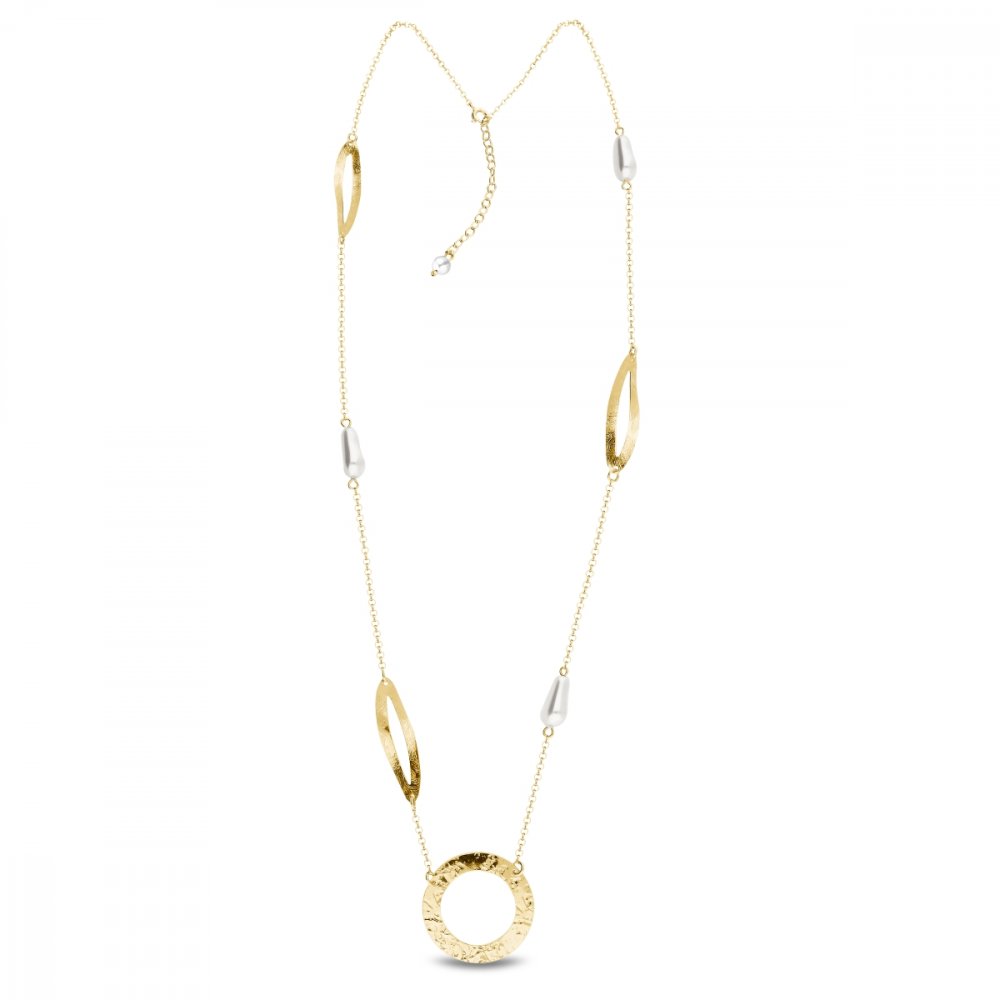 Stříbrný pozlacený náhrdelník bílý perlový Lulu NDG5844W White Pearl