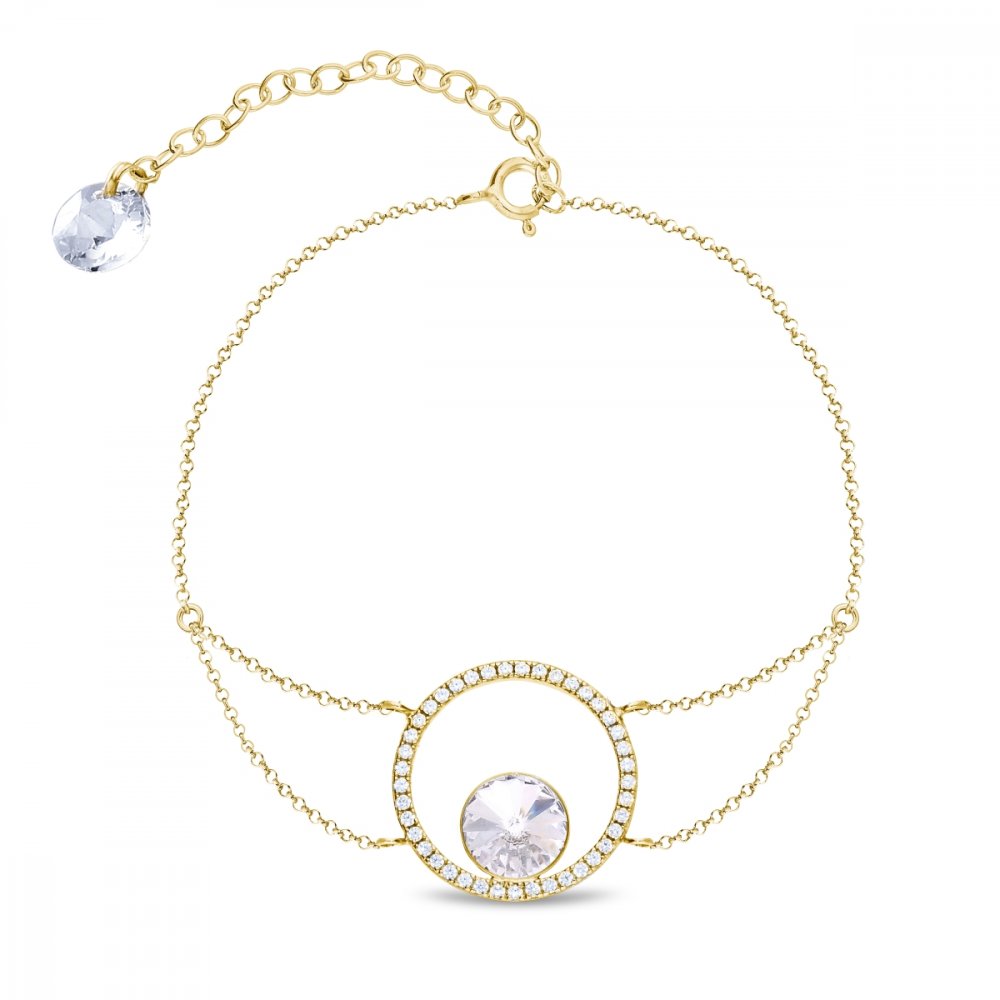 Levně Stříbrný pozlacený náramek čirý se Swarovski Elements Orbita BCDG1122SS39C Krystal