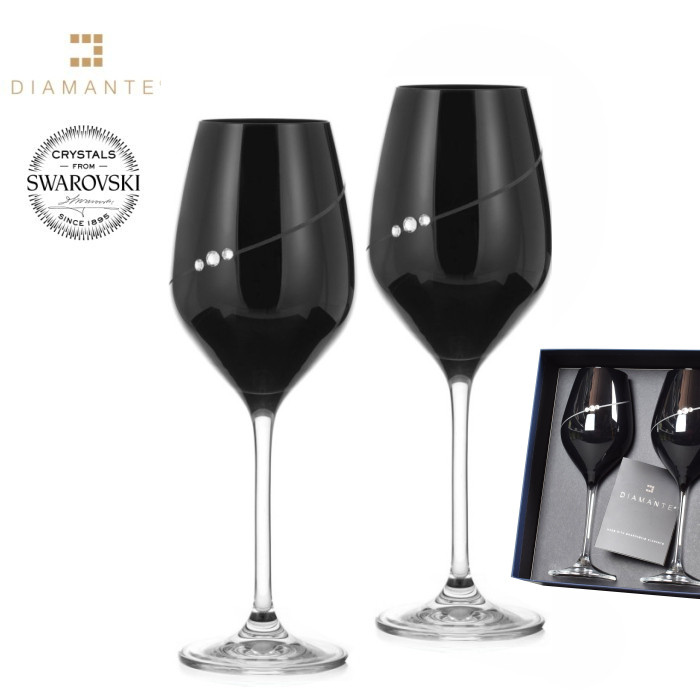 Levně Sklenice na bílé víno černé se Swarovski Elements Silhouette 360 ml Black