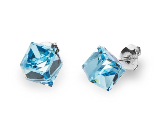 Náušnice se Swarovski Elements Medium Cube Studs K48416AQ Aqua 6 mm
