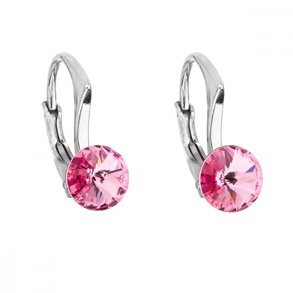 Stříbrné náušnice visací s krystaly Swarovski růžové kulaté 31230.3 Rose