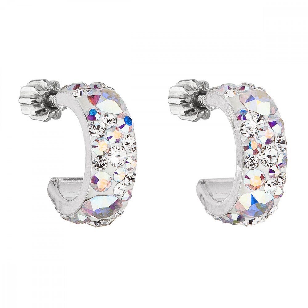 Stříbrné náušnice kruhy s krystaly Swarovski ab efekt půlkruh 31118.2 AB