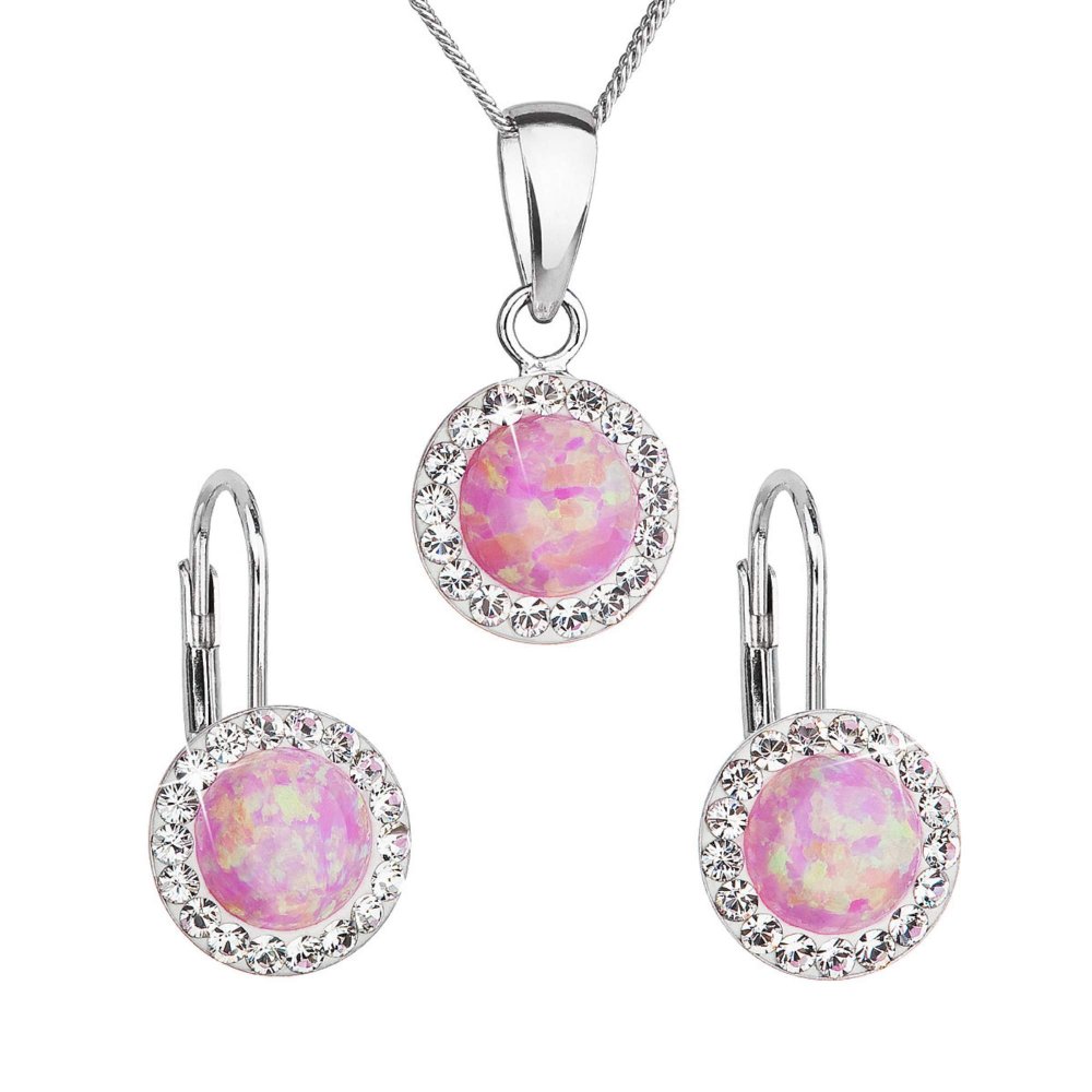 Sada šperků se syntetickým opálem a křišťály Preciosa náušnice a přívěsek světle růžové kulaté 39160.1 Pink s. Opal