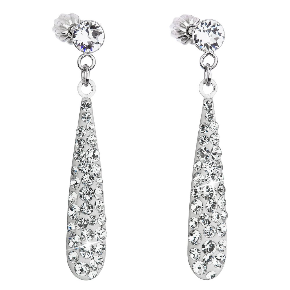 Stříbrné náušnice visací s krystaly Swarovski bílá slza 31163.1 Krystal