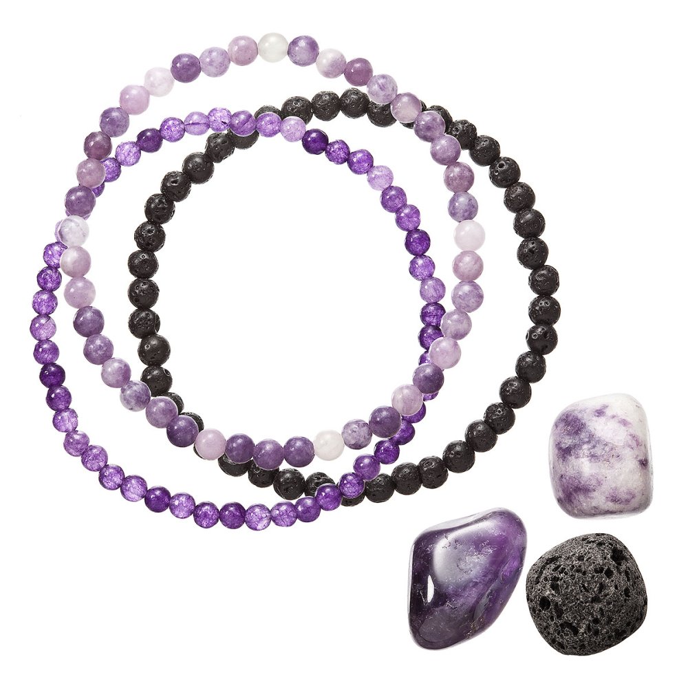 Levně Náramky s minerálními kameny ametyst, purple mica, lava 43043.3 fialový