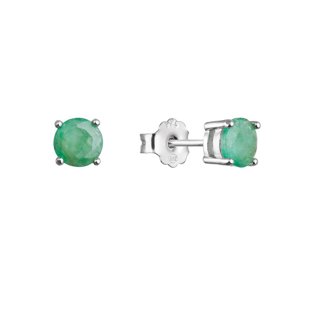 Stříbrné náušnice pecky s pravými minerálními kameny zelené 11485.3 emerald