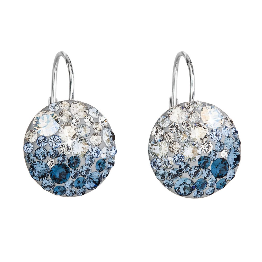 Stříbrné náušnice visací s krystaly Swarovski mix barev kulaté 31176.3 Ice Blue