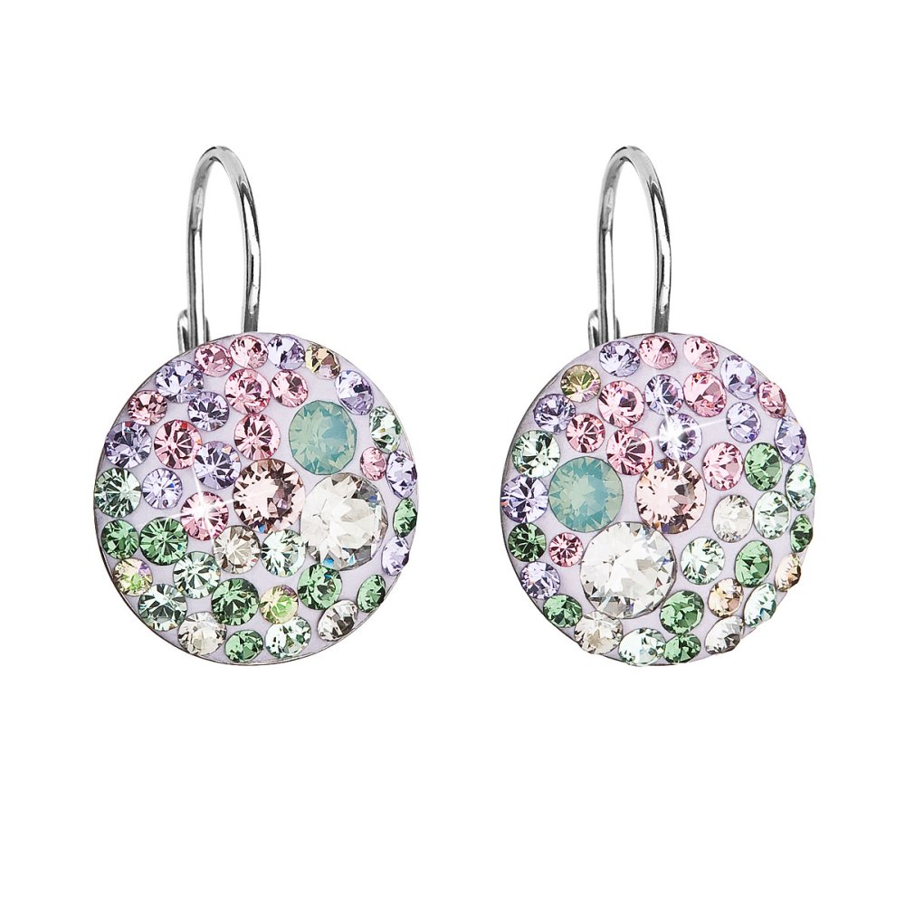 Stříbrné náušnice visací s krystaly Swarovski mix barev kulaté 31176.3 Sakura