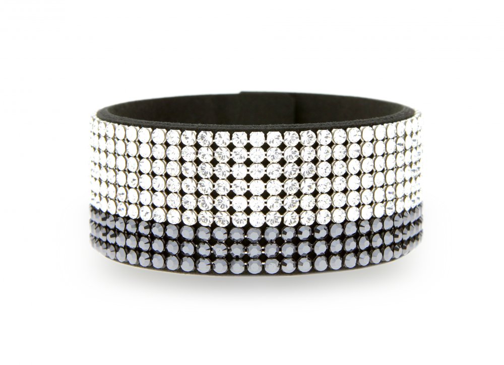 Swarovski Elements Náramek z Alcantary Chic Medium s bílými a šedými křišťály