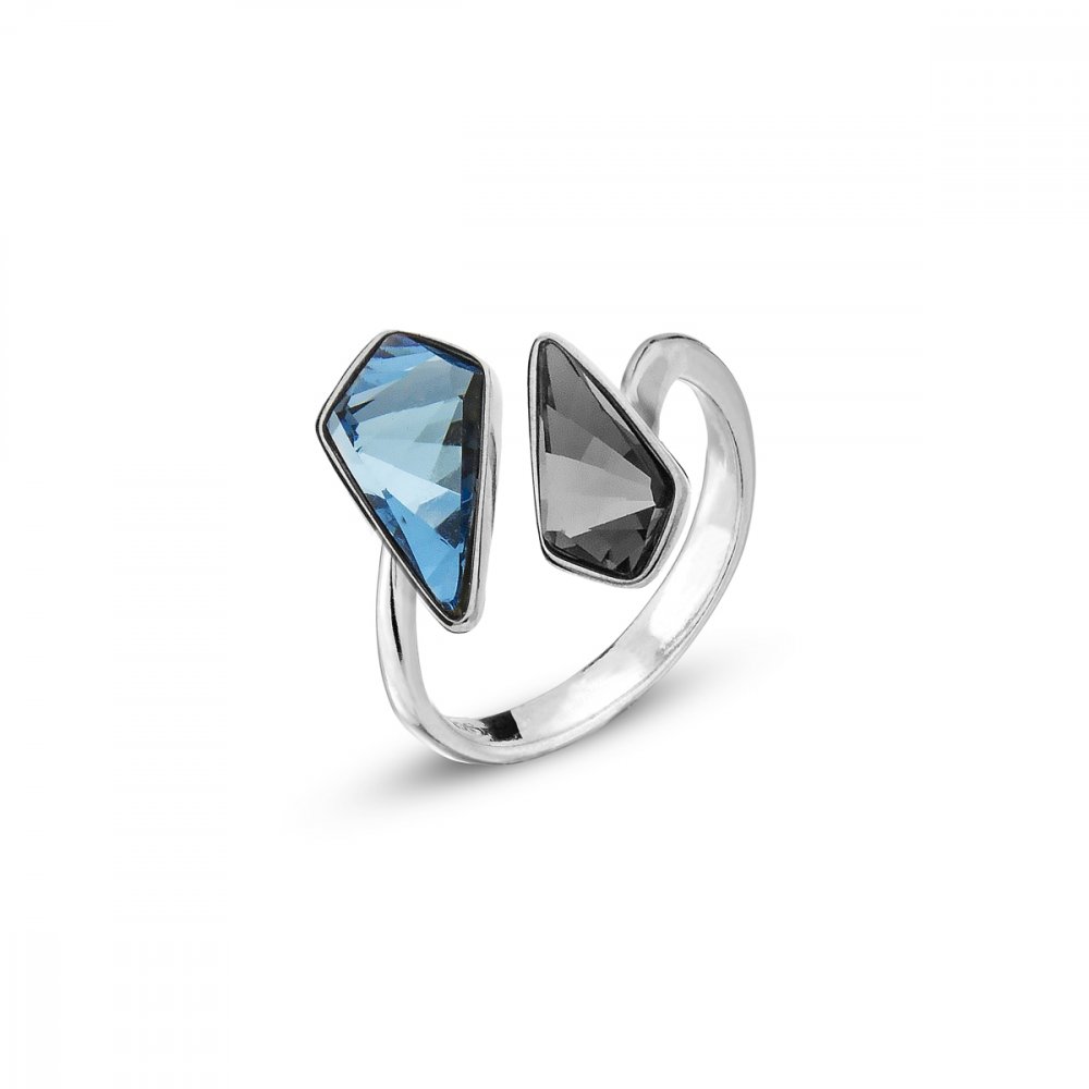 Prsten modrý-šedý se Swarovski Elements Kite P4731AQSN Aquamarine-Silver Night