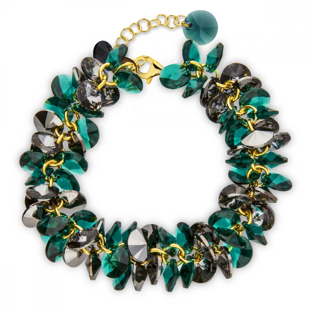 Náramek zelenošedý se Swarovski Elements Frou Frou BDG6428EMSN Emerald+Silver Night