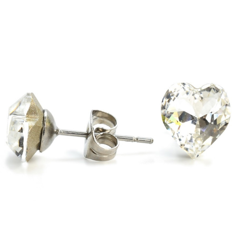 Náušnice se Swarovski Elements srdíčko, bílé, pecky, 713854-krystal