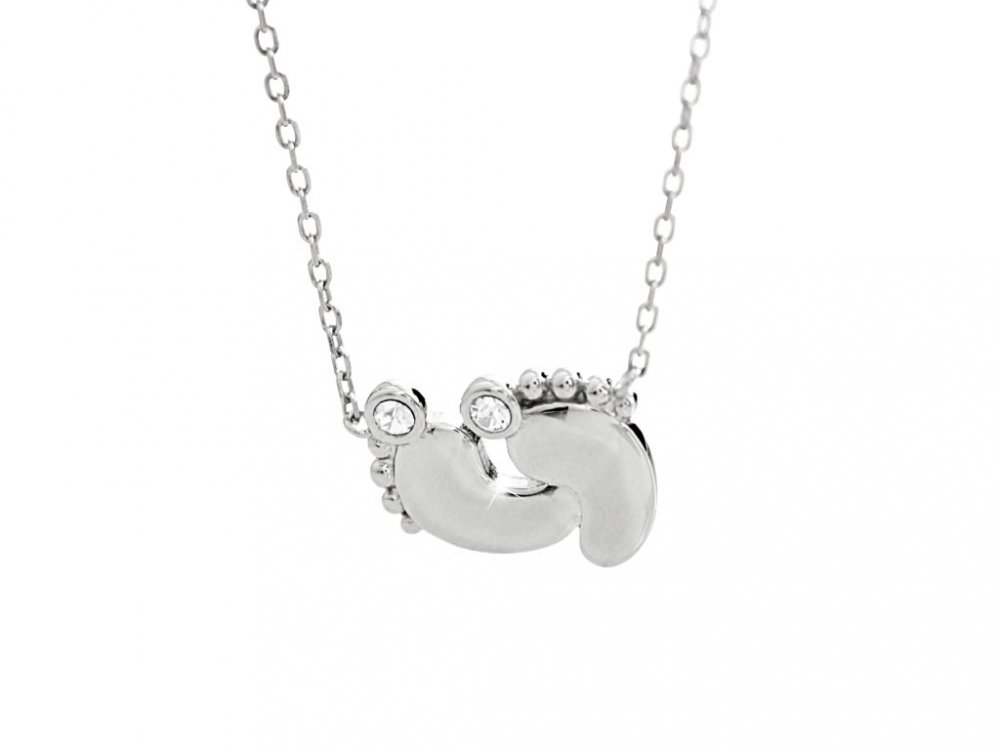 Stříbrný náhrdelník dětské nožičky se Swarovski Elements Krystal
